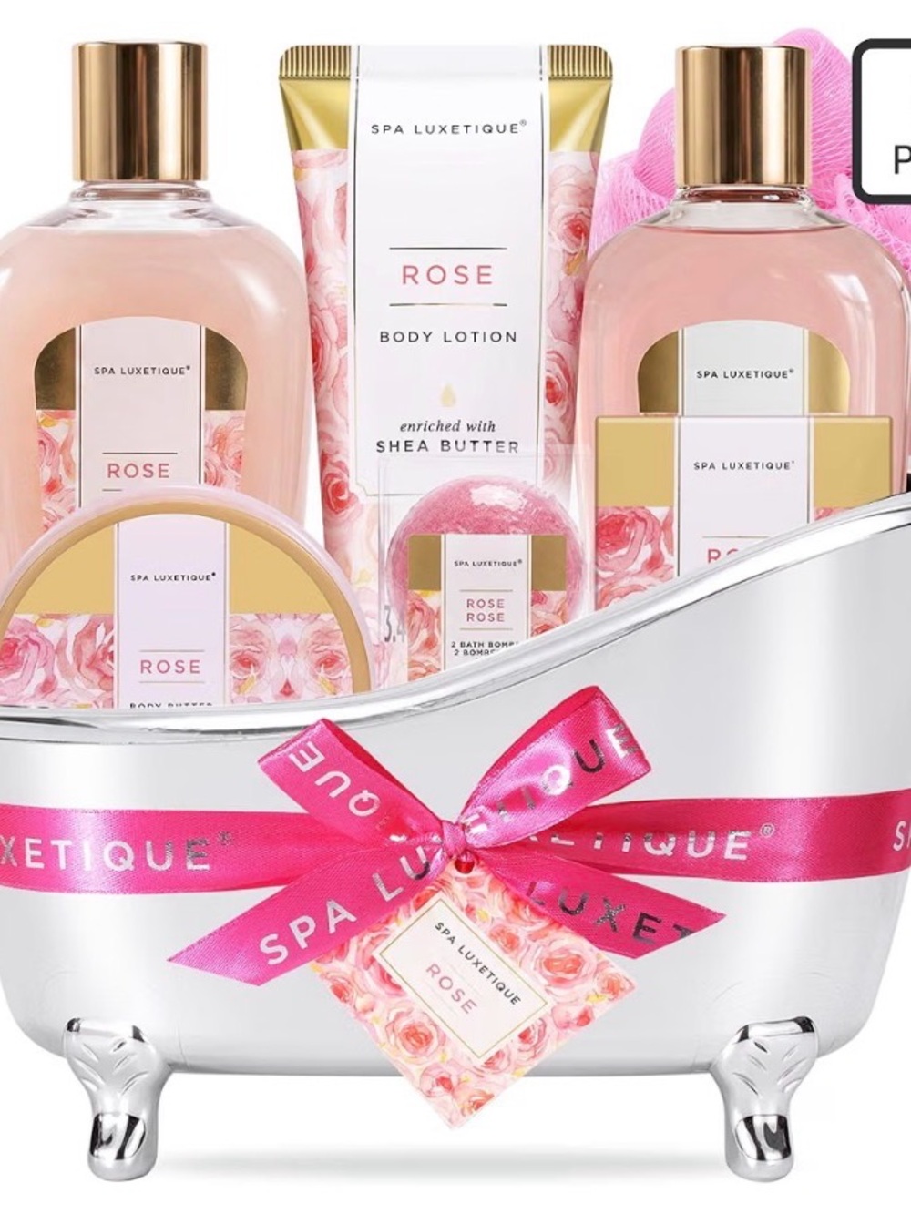 spa luxetique Gift Set for Women, Bath Sets for Women Gift, 8 Pcs Rose Spa Baske